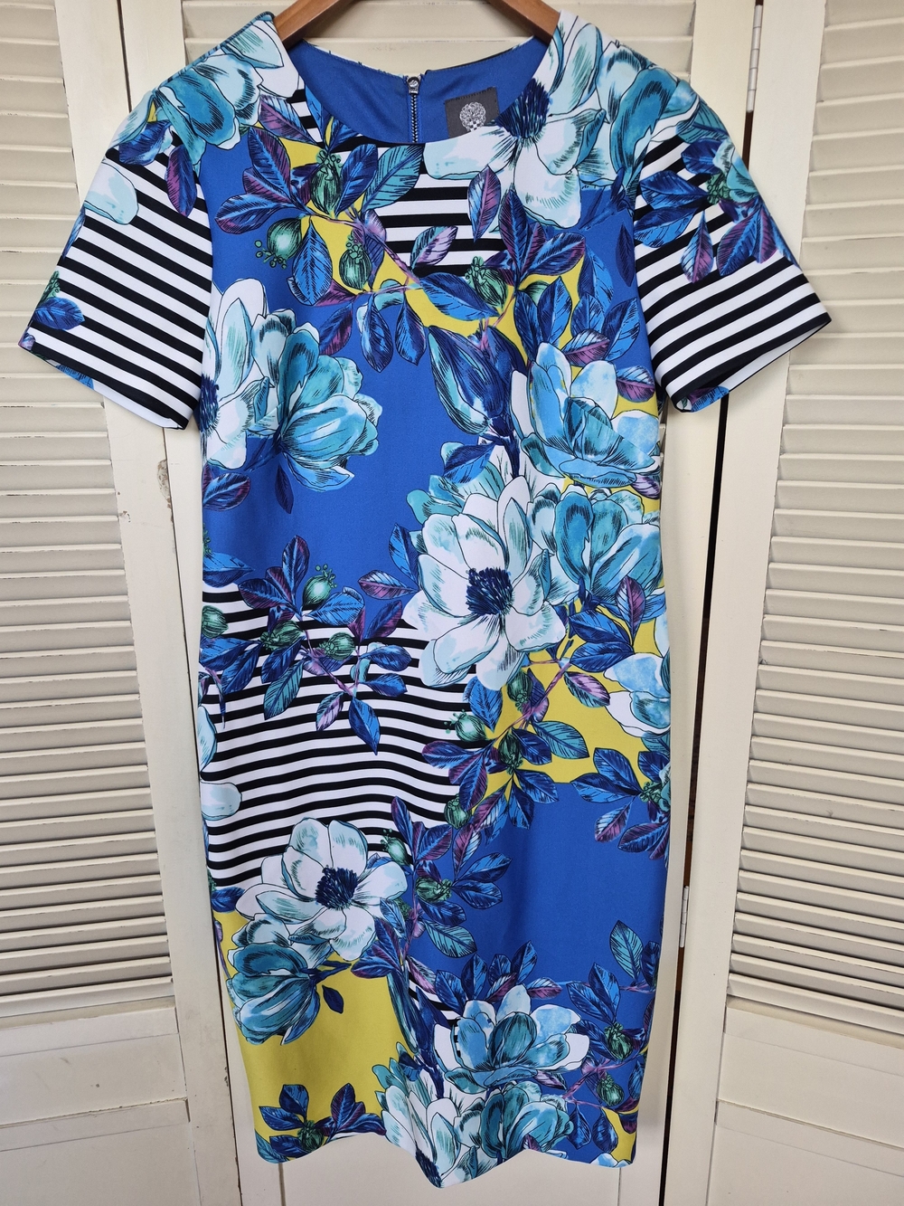 Vince Camuto Blue Floral Stripe Midi Dress Size 2